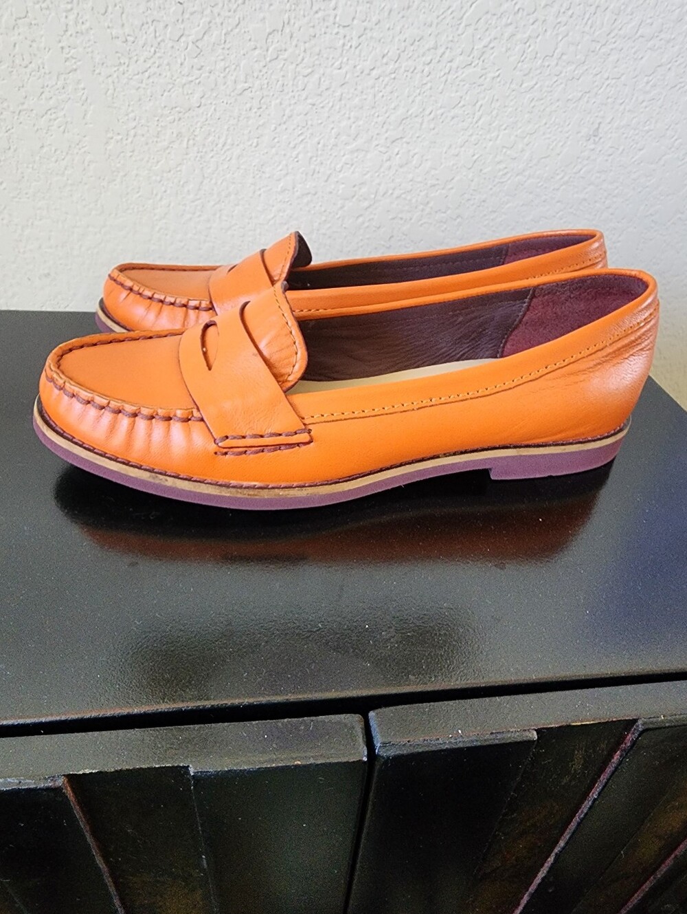 Cole Haan Nike Orange Leather Penny Loafers